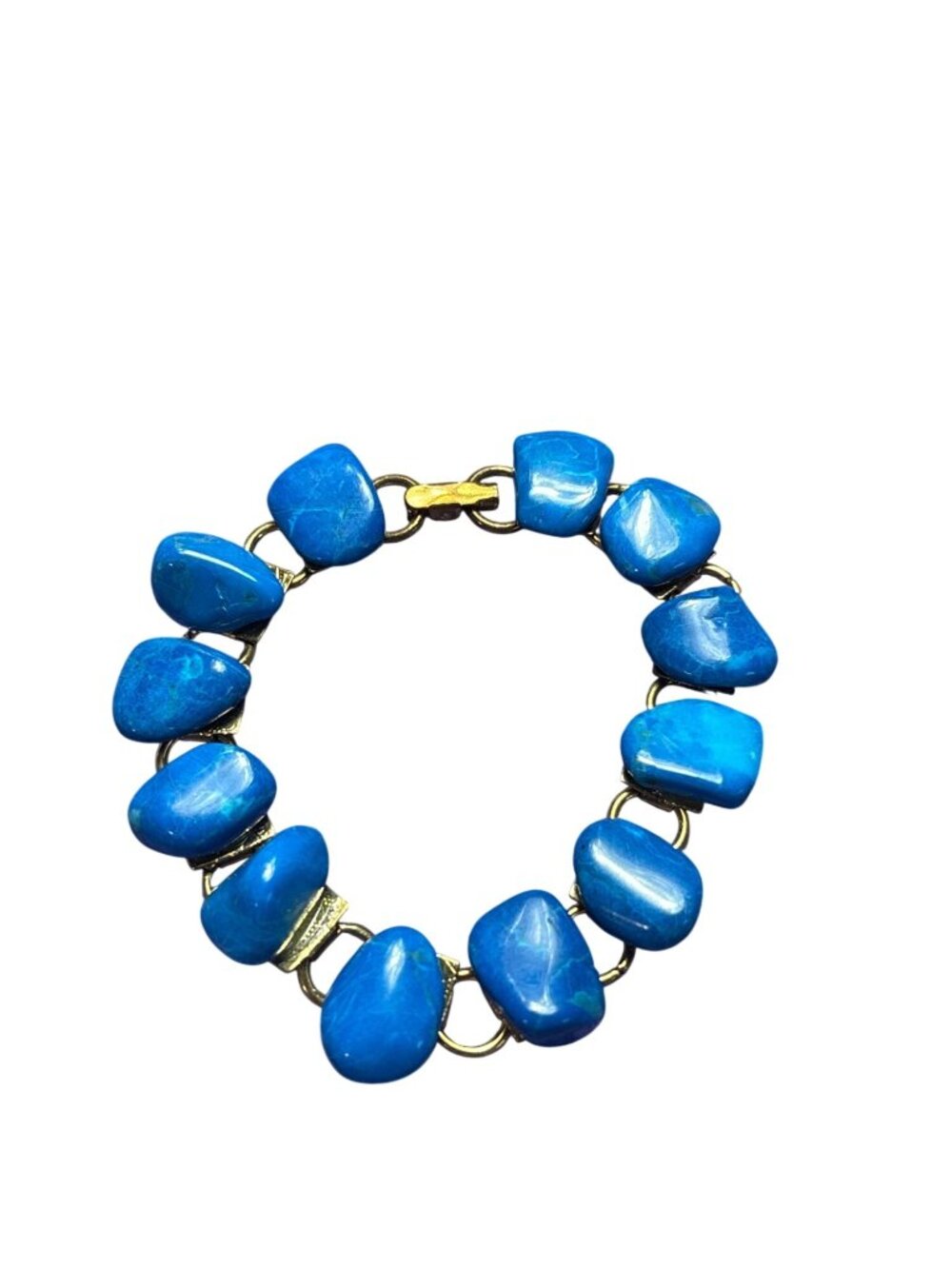 Vintage Blue Dyed Howlite Stone Bracelet Goldtone Fold Over Clasp 7.25 inches